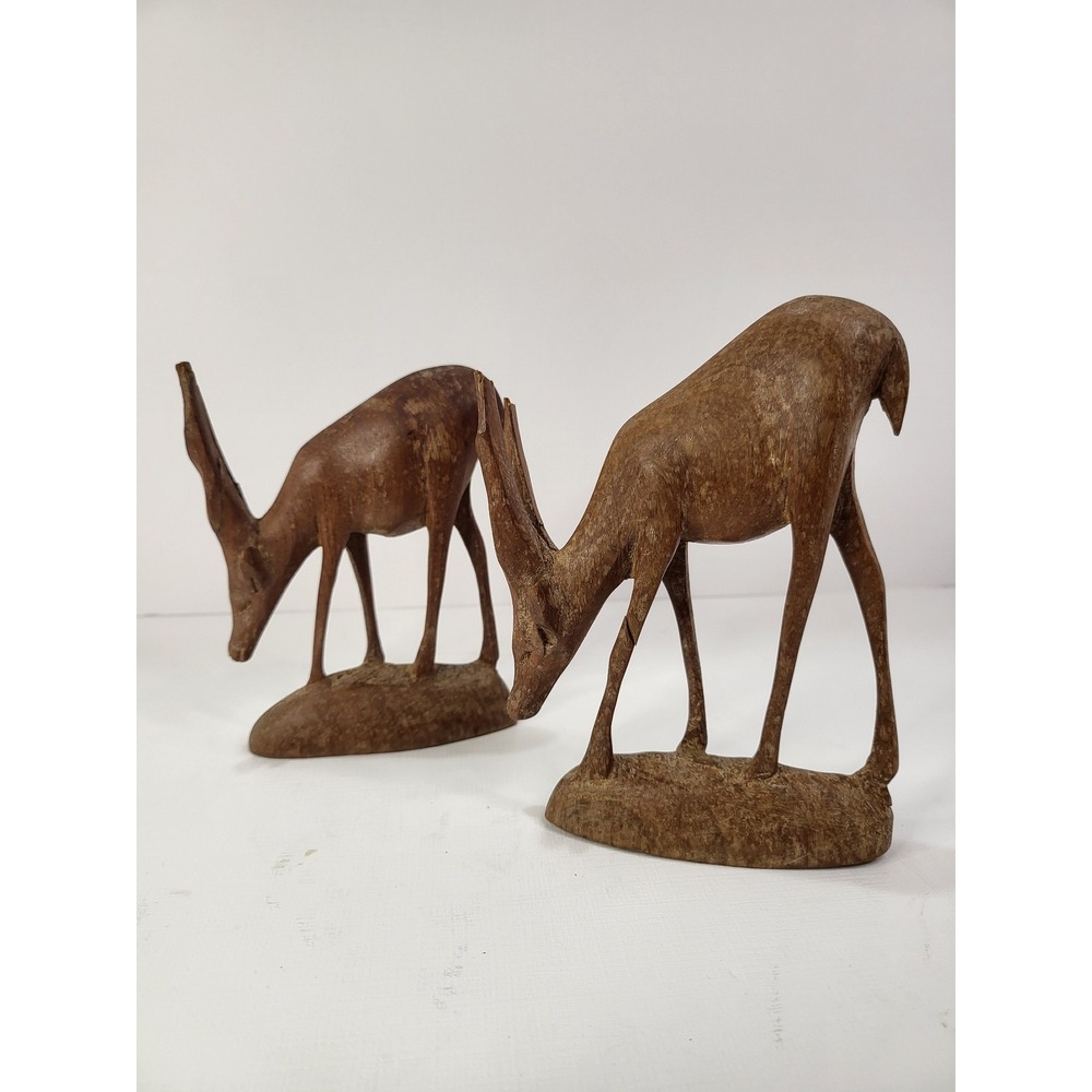 Vintage African Hand Carved Wooden Leopard, two Gazelles, Safari Folk Art